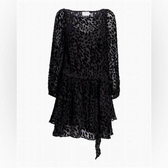 Tanya Taylor Silk Salina Black Velvet Leopard Print Mini Dress Size 2 - Picture 3 of 8